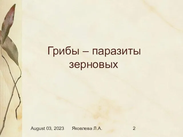 August 03, 2023 Яковлева Л.А. Грибы – паразиты зерновых