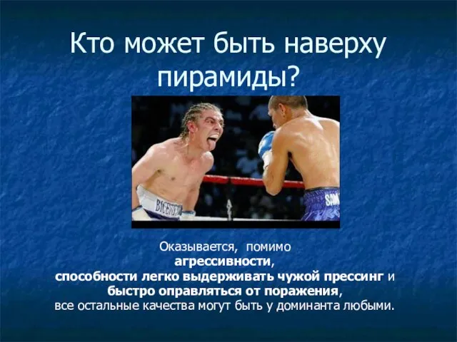 Кто может быть наверху пирамиды? Оказывается, помимо агрессивности, способности легко выдерживать чужой