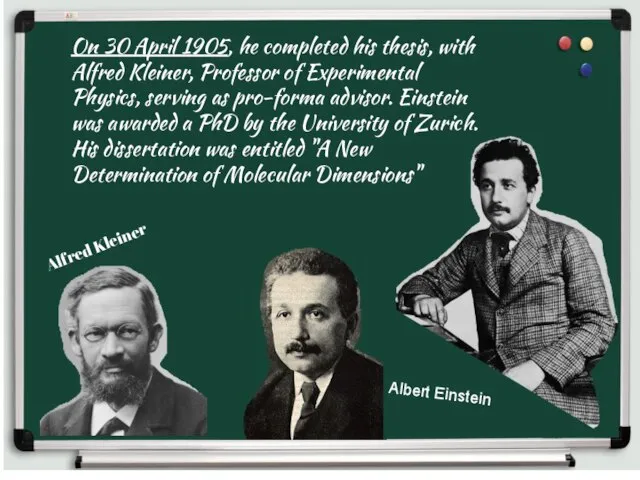 On 30 April 1905, he completed his thesis, with Alfred Kleiner, Professor