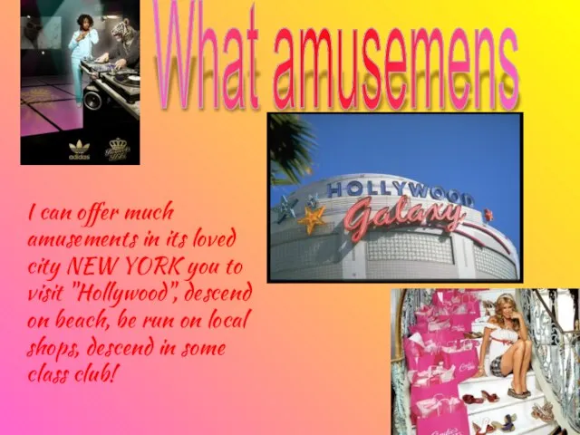 What amusemens I can offer much amusements in its loved city NEW