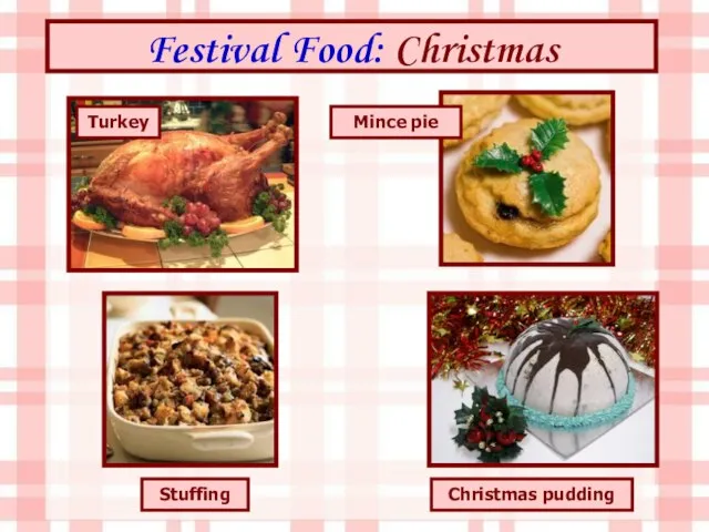Festival Food: Christmas Turkey Christmas pudding Mince pie Stuffing