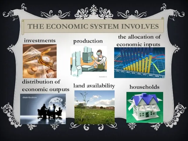 THE ECONOMIC SYSTEM INVOLVES investments production the allocation of economic inputs distribution