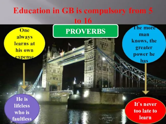 Education in GB is compulsory from 5 to 16 PROVERBS One always