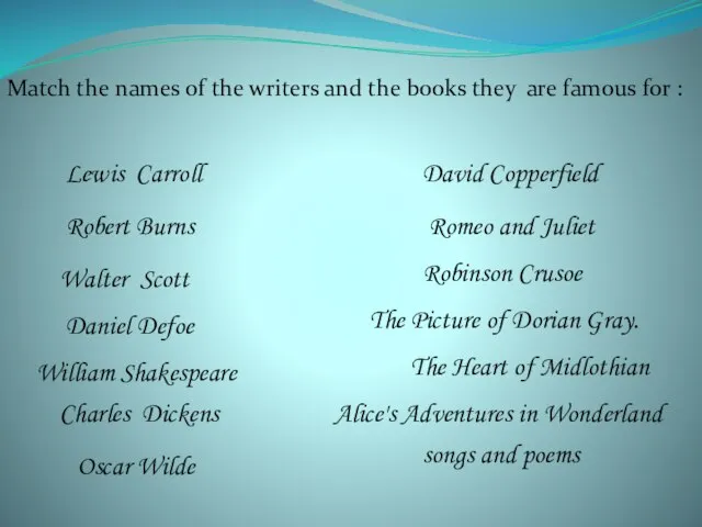 Match the names of the writers and the books they are famous