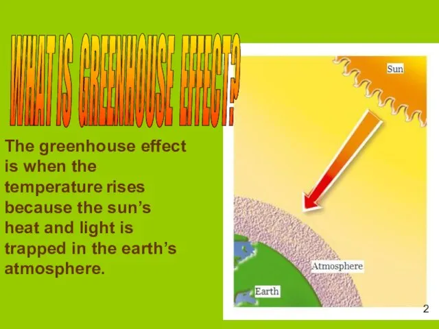 The greenhouse effect is when the temperature rises because the sun’s heat