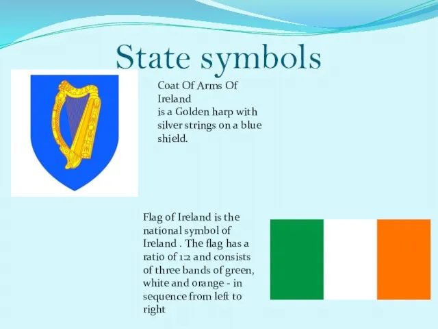 State symbols Coat Of Arms Of Ireland is a Golden harp with