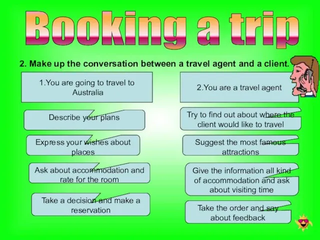 2. Make up the conversation between a travel agent and a client.