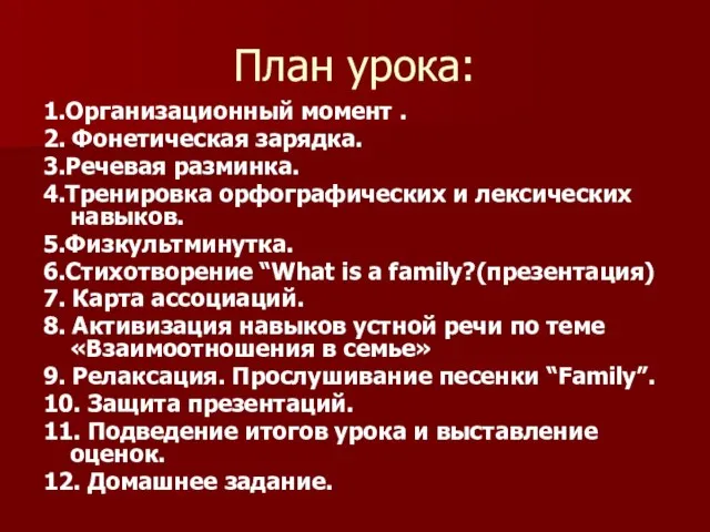 План урока: 1.Организационный момент . 2. Фонетическая зарядка. 3.Речевая разминка. 4.Тренировка орфографических