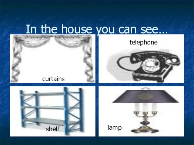 In the house you can see… curtains telephone shelf lamp