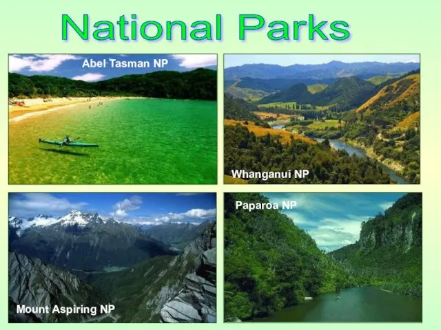 Abel Tasman NP Mount Aspiring NP Whanganui NP Paparoa NP National Parks