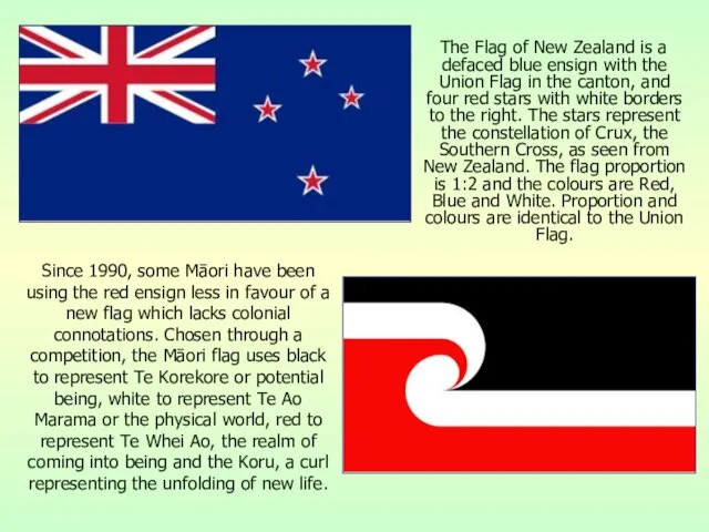 The Flag of New Zealand is a defaced blue ensign with the