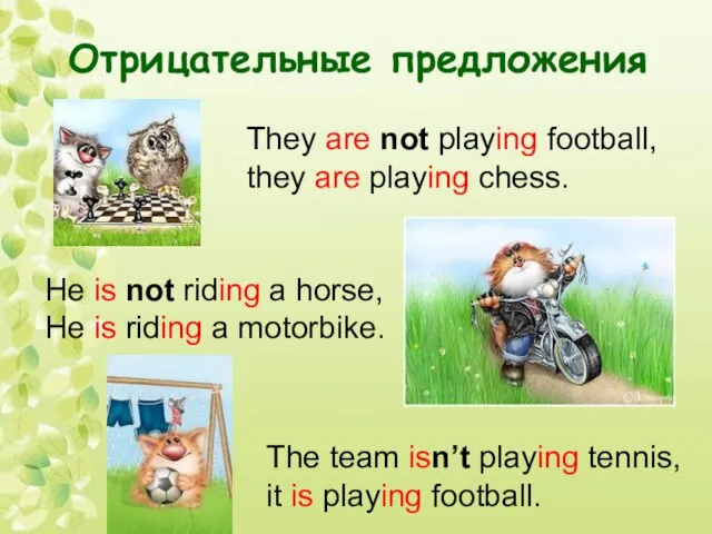 Отрицательные предложения They are not playing football, they are playing chess. He