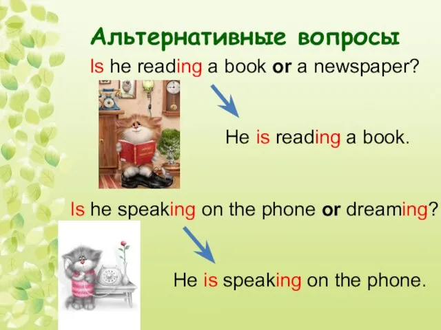 Альтернативные вопросы Is he reading a book or a newspaper? He is