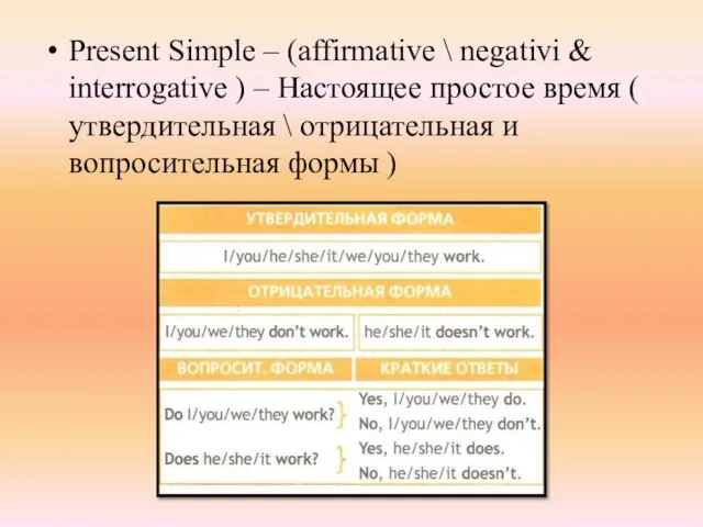 Present Simple – (affirmative \ negativi & interrogative ) – Настоящее простое