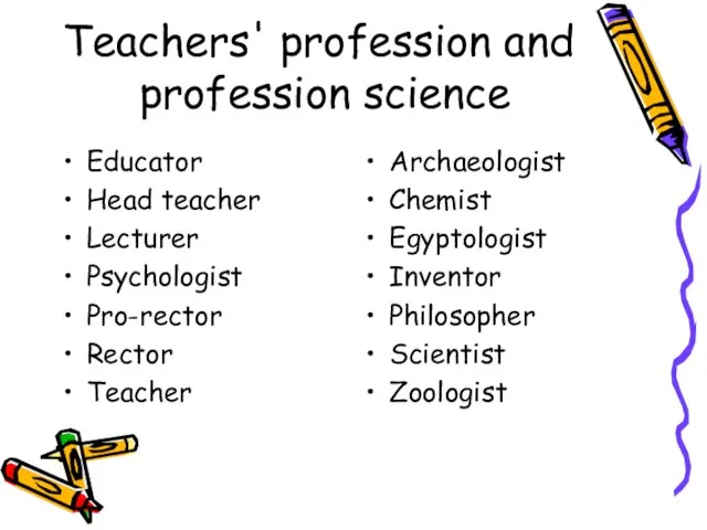 Teachers' profession and profession science Educator Head teacher Lecturer Psychologist Pro-rector Rector