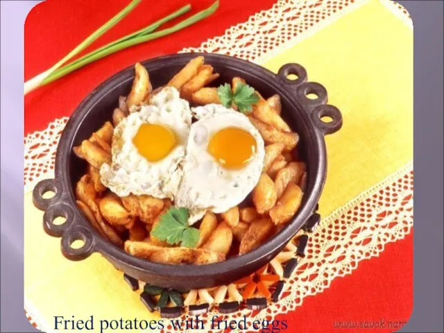 Fried potatoes with fried eggs