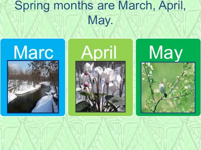 Spring months are March, April, May.