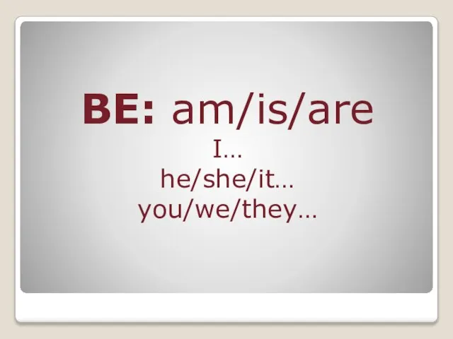 BE: am/is/are I… he/she/it… you/we/they…