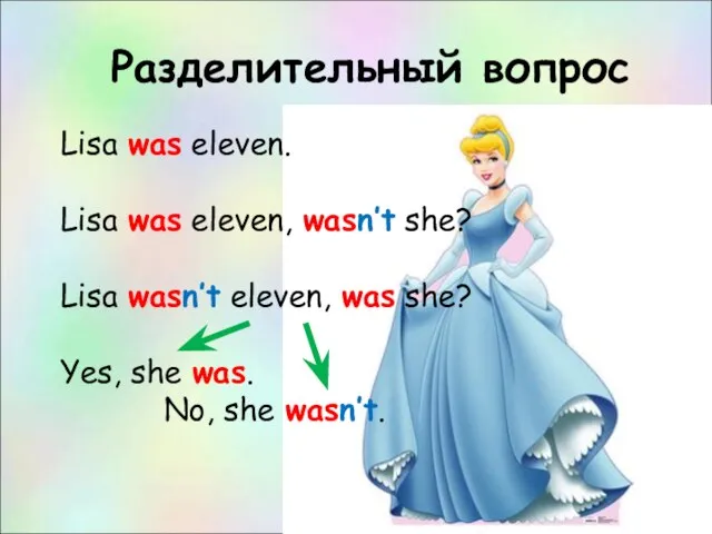 Разделительный вопрос Lisa was eleven. Lisa was eleven, wasn’t she? Lisa wasn’t