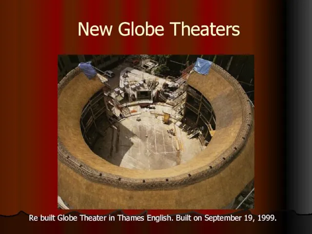 New Globe Theaters Re built Globe Theater in Thames English. Built on September 19, 1999.