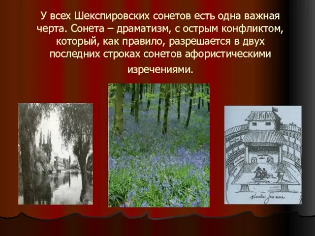 У всех Шекспировских сонетов есть одна важная черта. Сонета – драматизм, с