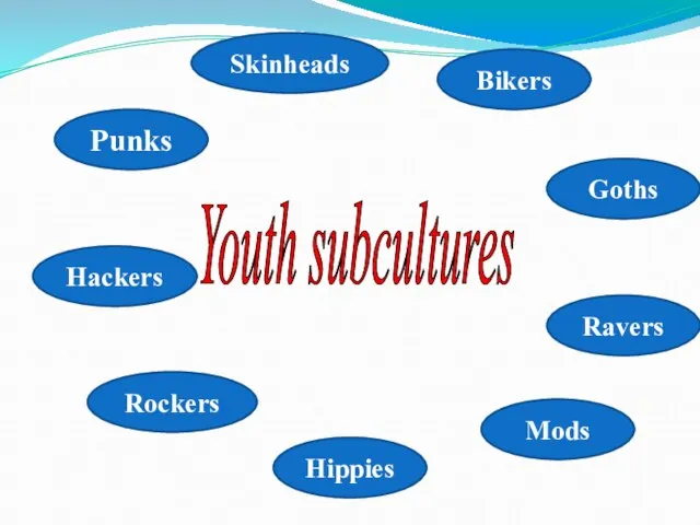 Youth subcultures Punks Goths Bikers Skinheads Hackers Rockers Hippies Mods Ravers