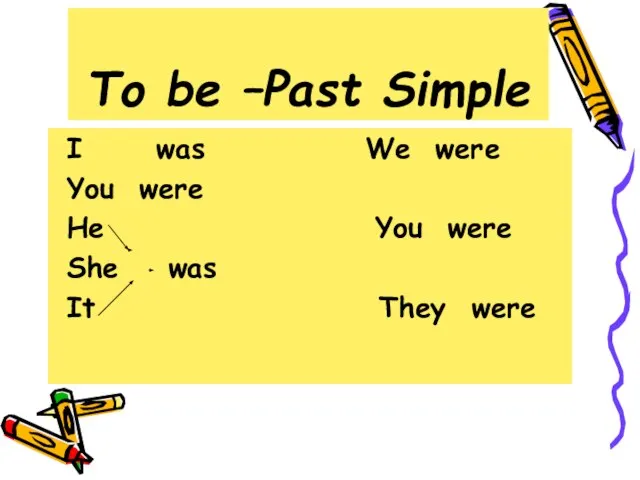 To be –Past Simple I was We were You were He You