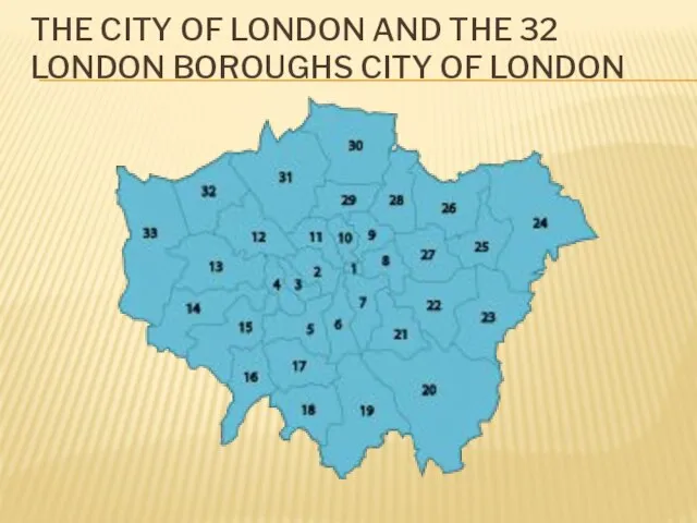 The City of London and the 32 London boroughs City of London