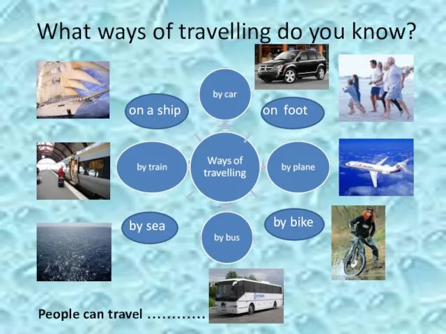 What ways of travelling do you know? by sea by bike on