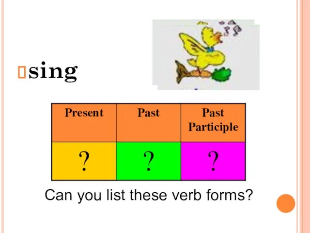 sing Can you list these verb forms?