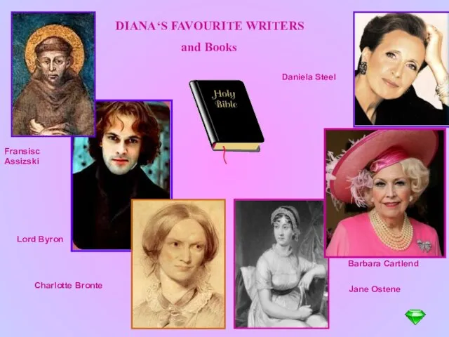 DIANA‘S FAVOURITE WRITERS and Books Fransisc Assizski Lord Byron Charlotte Bronte Jane