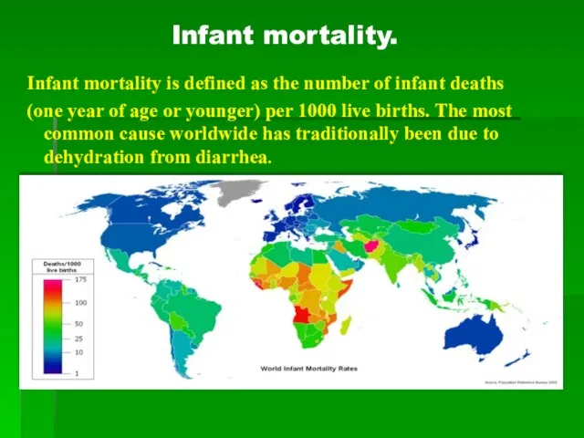 Infant mortality. Infant mortality is defined as the number of infant deaths
