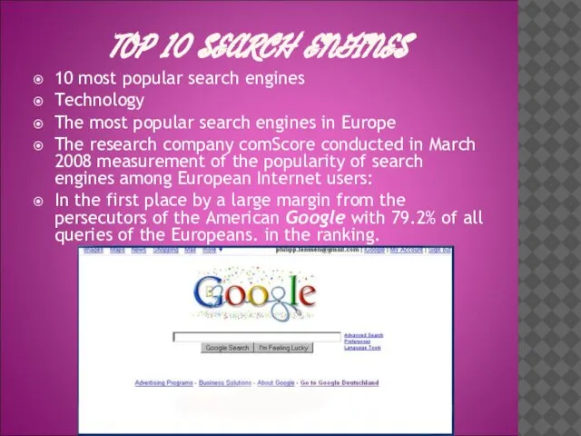TOP 10 SEARCH ENGINES 10 most popular search engines Technology The most