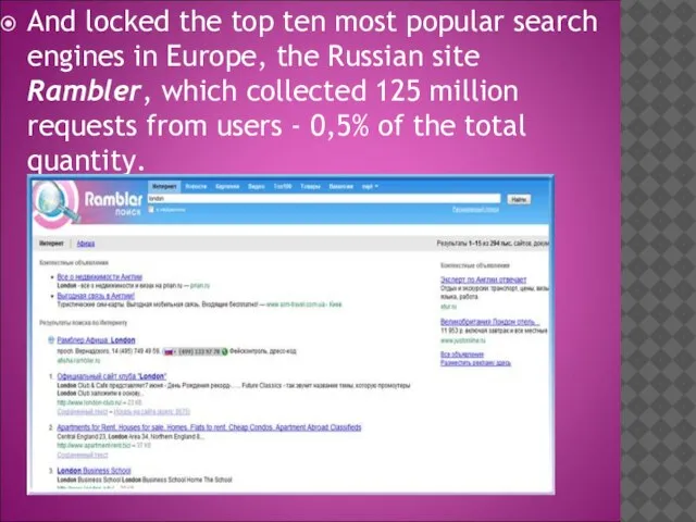 And locked the top ten most popular search engines in Europe, the