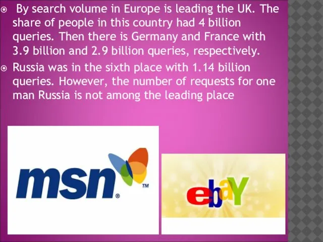 By search volume in Europe is leading the UK. The share of