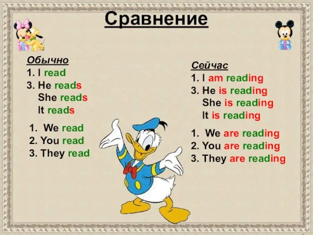 Cравнение 1. We read 2. You read 3. They read Обычно 1.