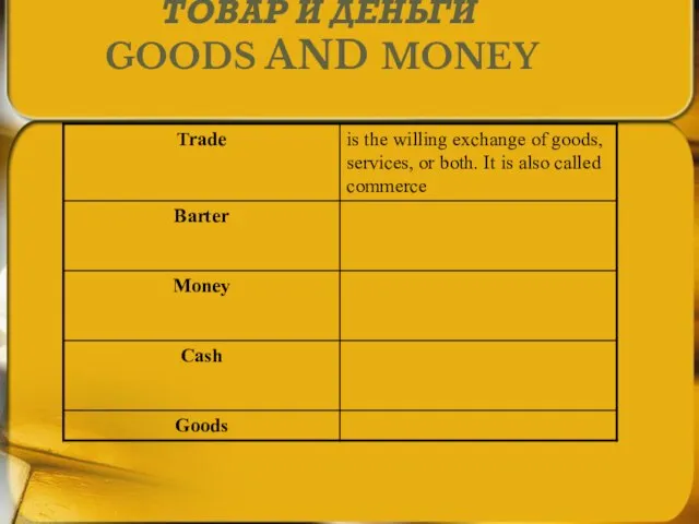 ТОВАР И ДЕНЬГИ GOODS AND MONEY