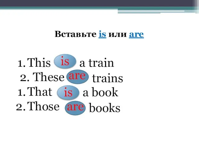 Вставьте is или are This 2. These That Those a train trains
