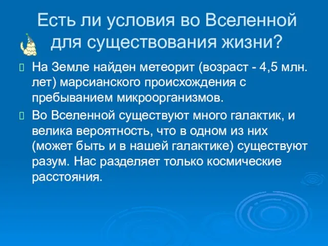 Есть ли условия во Вселенной для существования жизни? На Земле найден метеорит