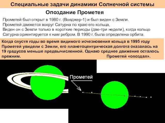 Специальные задачи динамики Солнечной системы Опоздание Прометея Прометей был открыт в 1980