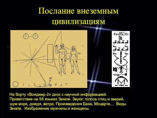 Послание внеземным цивилизациям На борту «Вояджер-2» диск с научной информацией. Приветствие на