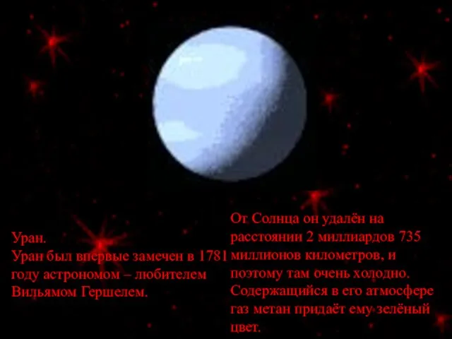 Уран. Уран был впервые замечен в 1781 году астрономом – любителем Вильямом