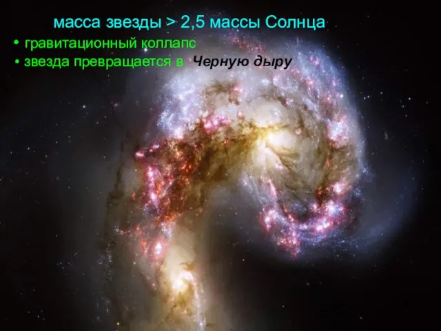 масса звезды > 2,5 массы Солнца гравитационный коллапс звезда превращается в Черную