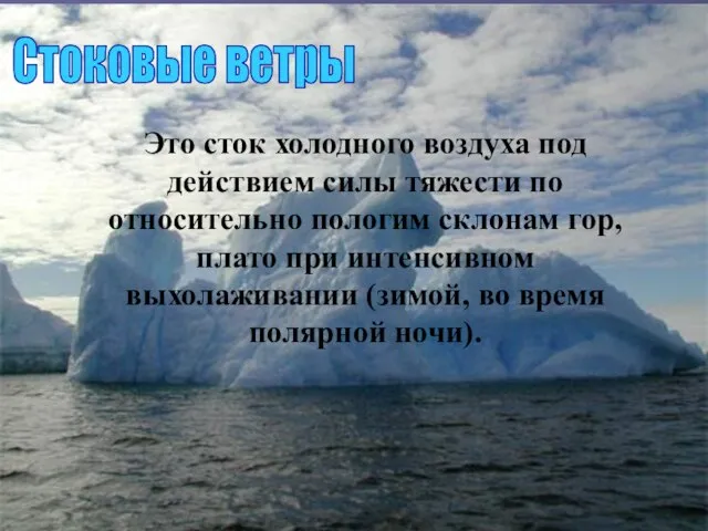 Стоковые ветры Это сток холодного воздуха под действием силы тяжести по относительно