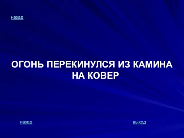 назад ОГОНЬ ПЕРЕКИНУЛСЯ ИЗ КАМИНА НА КОВЕР назад выход