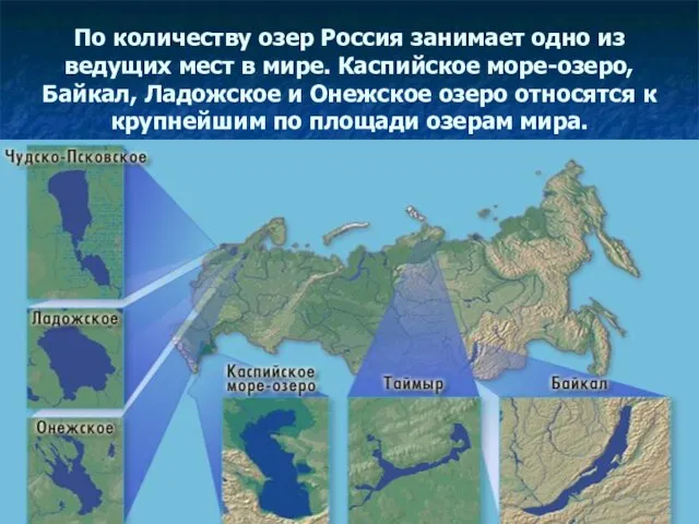 По количеству озер Россия занимает одно из ведущих мест в мире. Каспийское