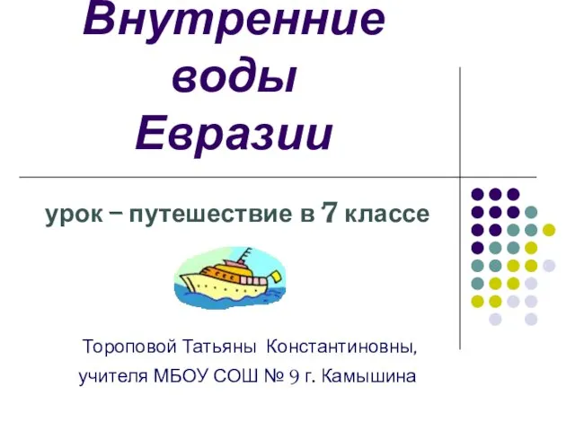 Презентация на тему Внутренние воды Евразии (7 класс)