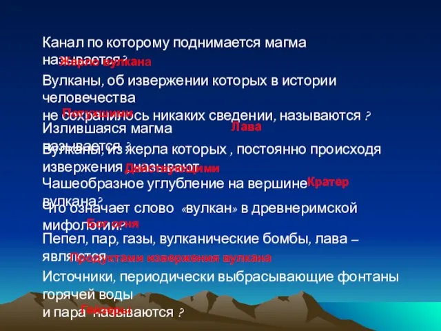 Канал по которому поднимается магма называется? Жерло вулкана Вулканы, об извержении которых