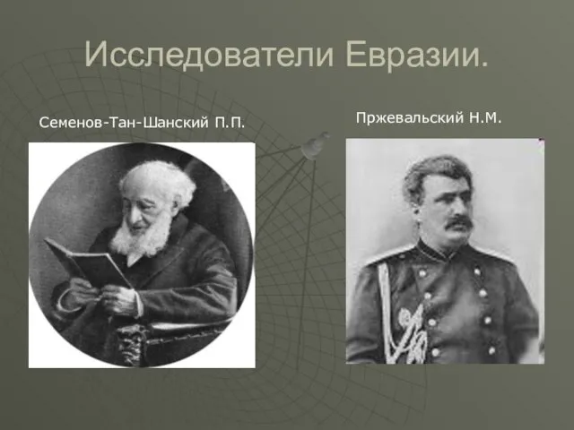 Исследователи Евразии. Семенов-Тан-Шанский П.П. Пржевальский Н.М.