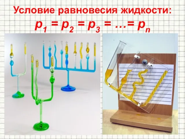 Условие равновесия жидкости: p1 = p2 = p3 = …= pn